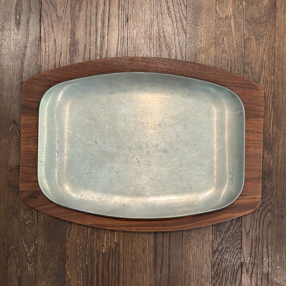 Gladmark Mid-Century Teak and Aluminum serving platter.